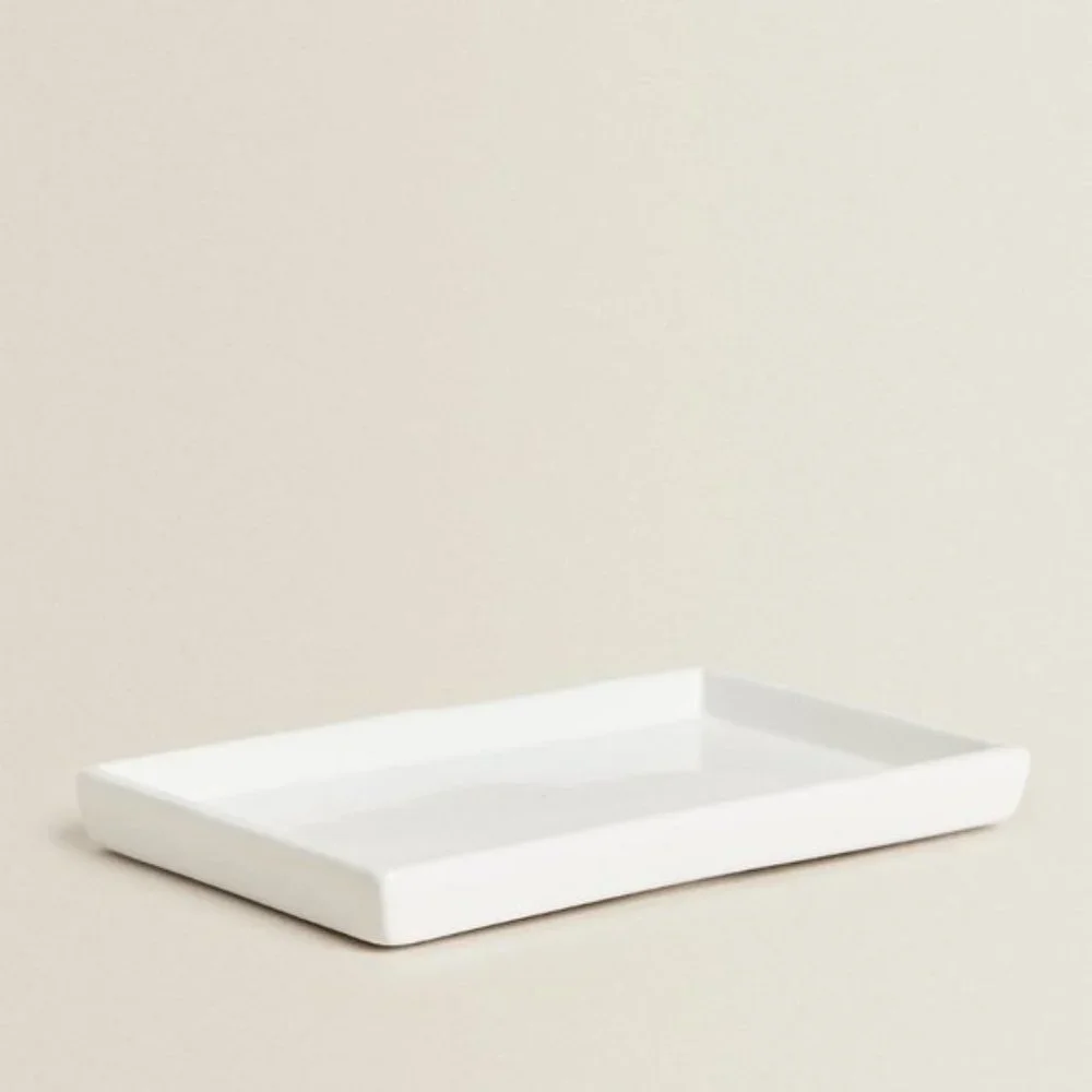 NEW Zara Home 3 Piece WHITE EARTHENWARE JAR and DISH SET